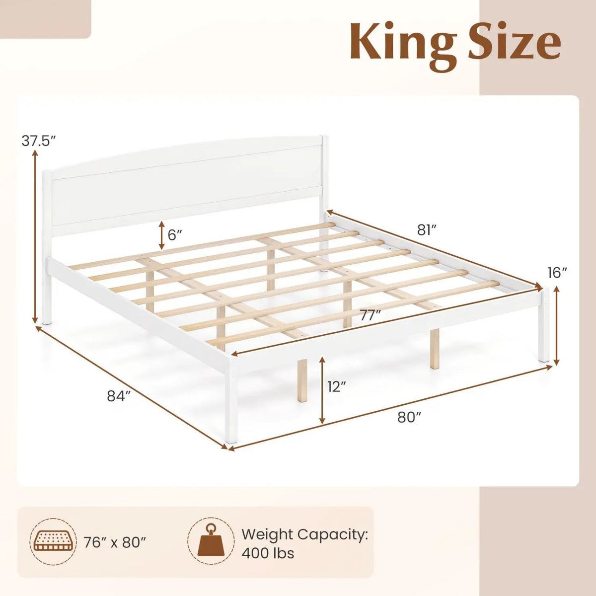 King Size Wooden Platform Bed Frame with Curved Headboard by DirectDeals