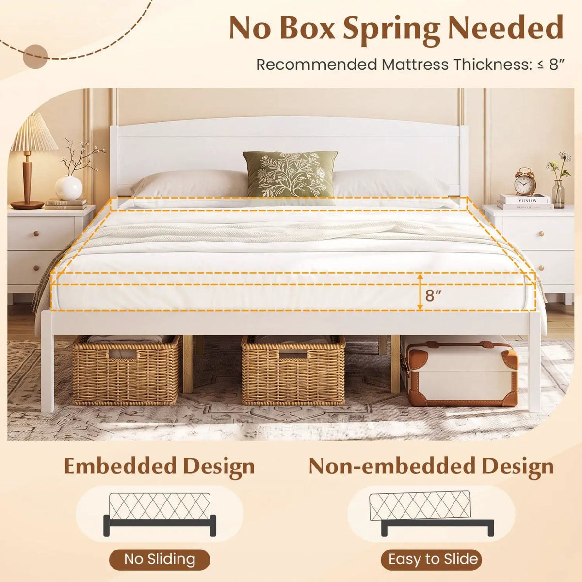 King Size Wooden Platform Bed Frame with Curved Headboard by DirectDeals