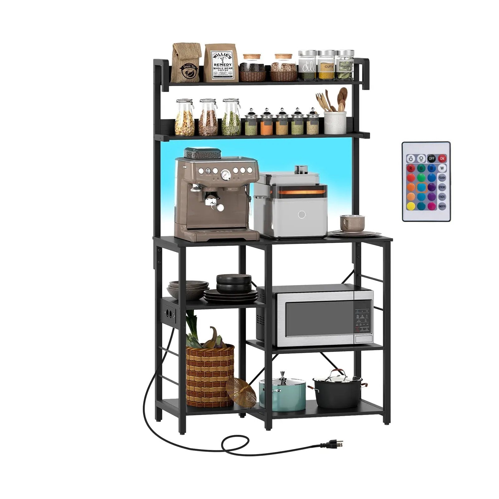 Kitchen Bakers Rack with Power Outlet 5-Tier Microwave Oven Stand with LED Lights by DirectDeals