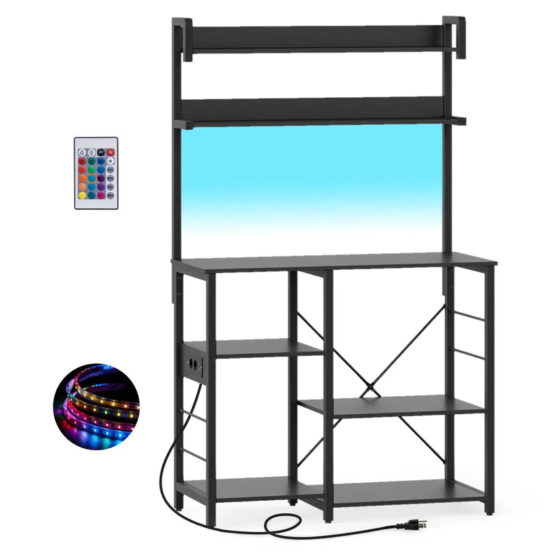 Kitchen Bakers Rack with Power Outlet 5-Tier Microwave Oven Stand with LED Lights by DirectDeals