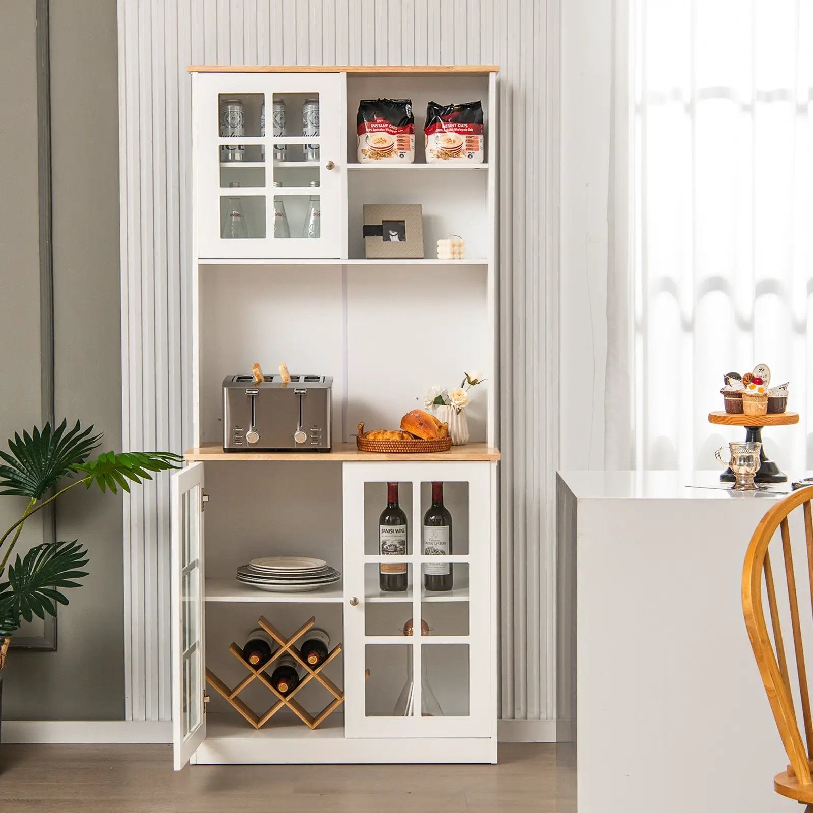 72 Inch Freestanding Pantry Cabinet with Hutch and Adjustable Shelf by DirectDeals