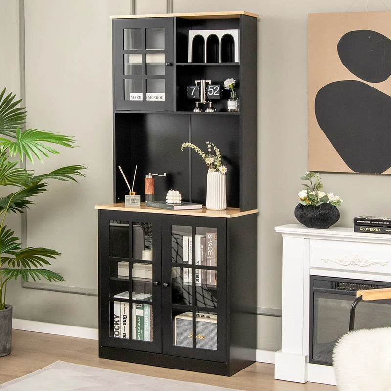 72 Inch Freestanding Pantry Cabinet with Hutch and Adjustable Shelf by DirectDeals