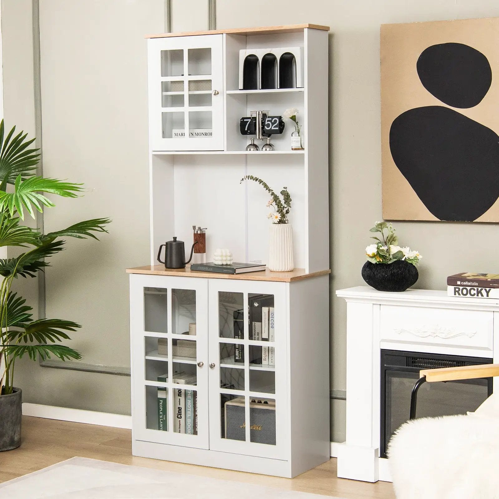 72 Inch Freestanding Pantry Cabinet with Hutch and Adjustable Shelf by DirectDeals