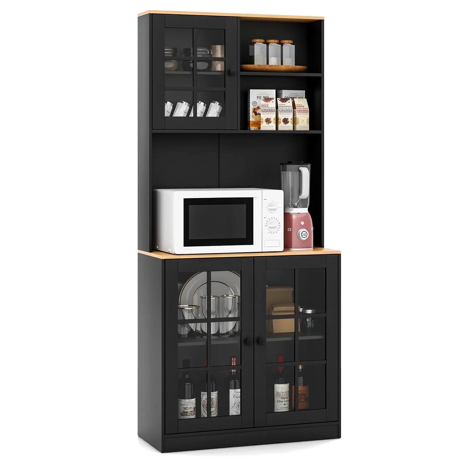 72 Inch Freestanding Pantry Cabinet with Hutch and Adjustable Shelf by DirectDeals