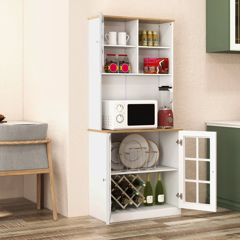 72 Inch Freestanding Pantry Cabinet with Hutch and Adjustable Shelf by DirectDeals