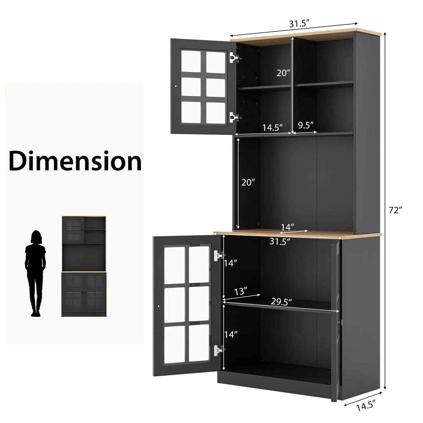 72 Inch Freestanding Pantry Cabinet with Hutch and Adjustable Shelf by DirectDeals