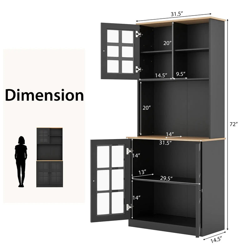 72 Inch Freestanding Pantry Cabinet with Hutch and Adjustable Shelf by DirectDeals