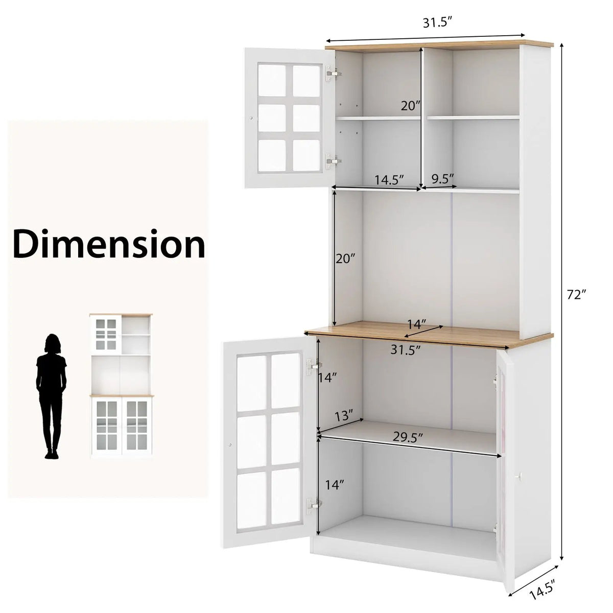 72 Inch Freestanding Pantry Cabinet with Hutch and Adjustable Shelf by DirectDeals