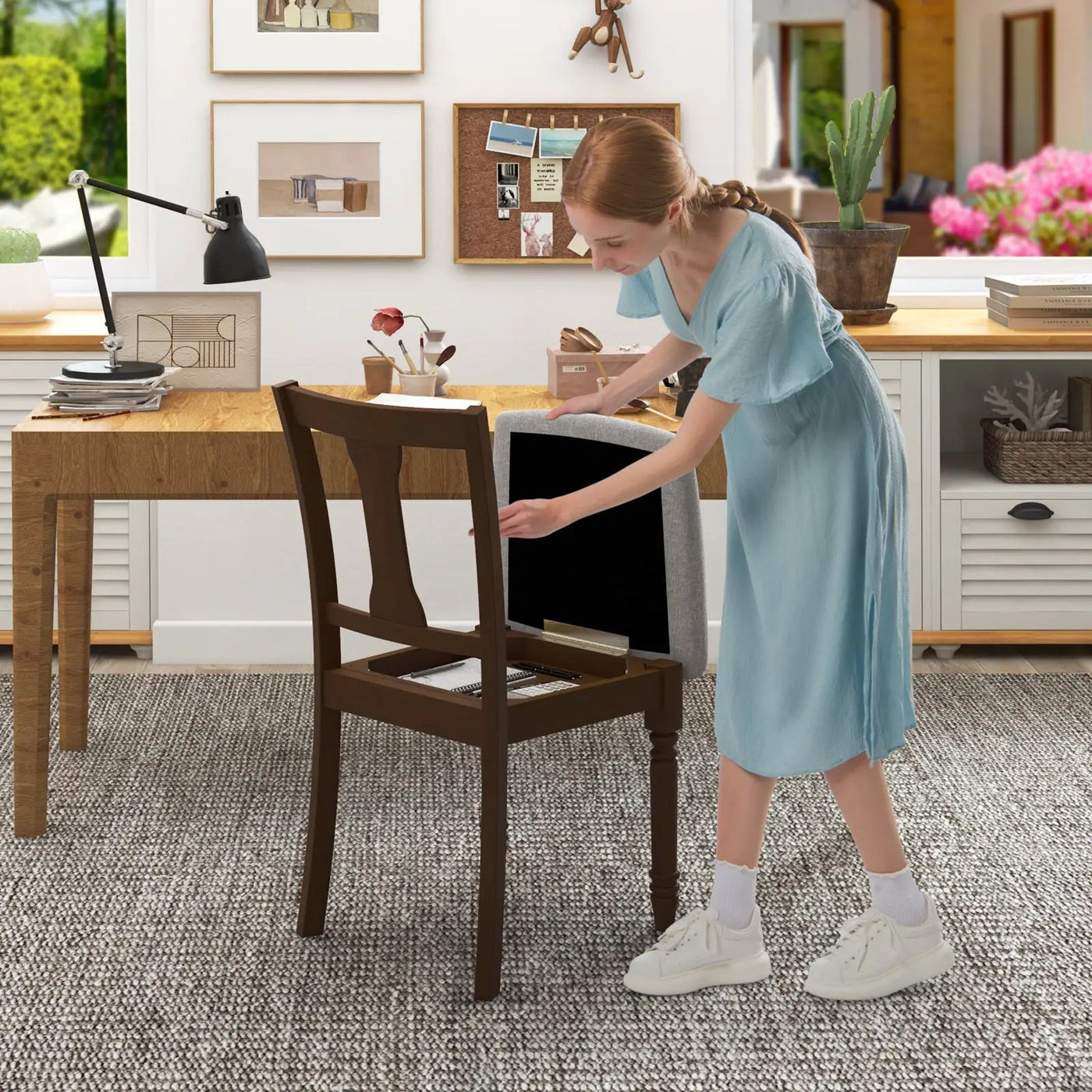 Set of 2 Kitchen Dining Chair with Linen Fabric and Storage Space by DirectDeals