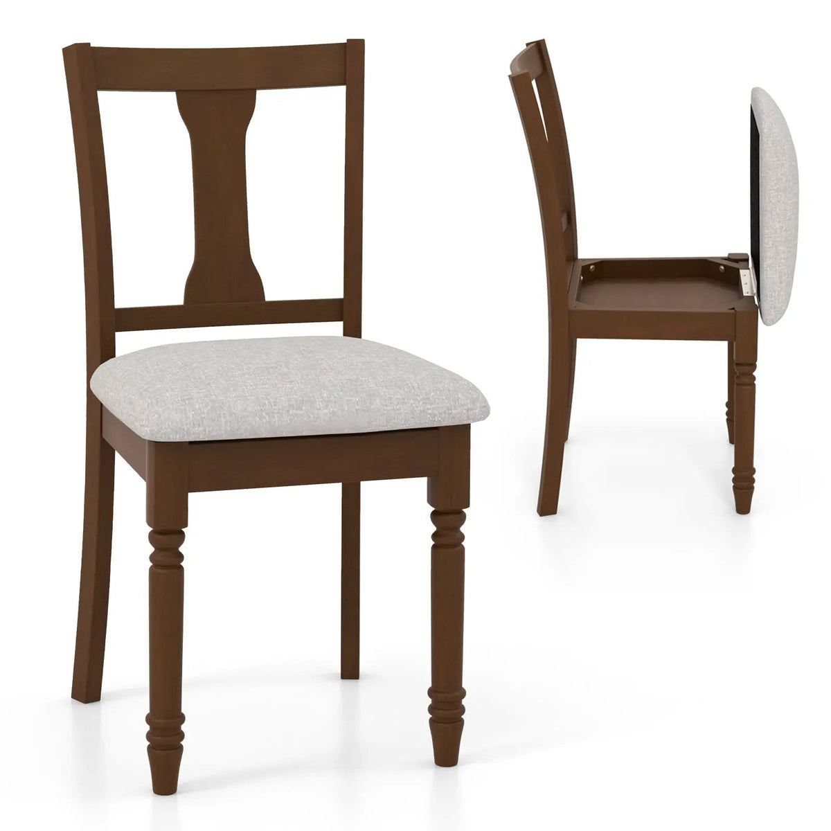 Set of 2 Kitchen Dining Chair with Linen Fabric and Storage Space by DirectDeals