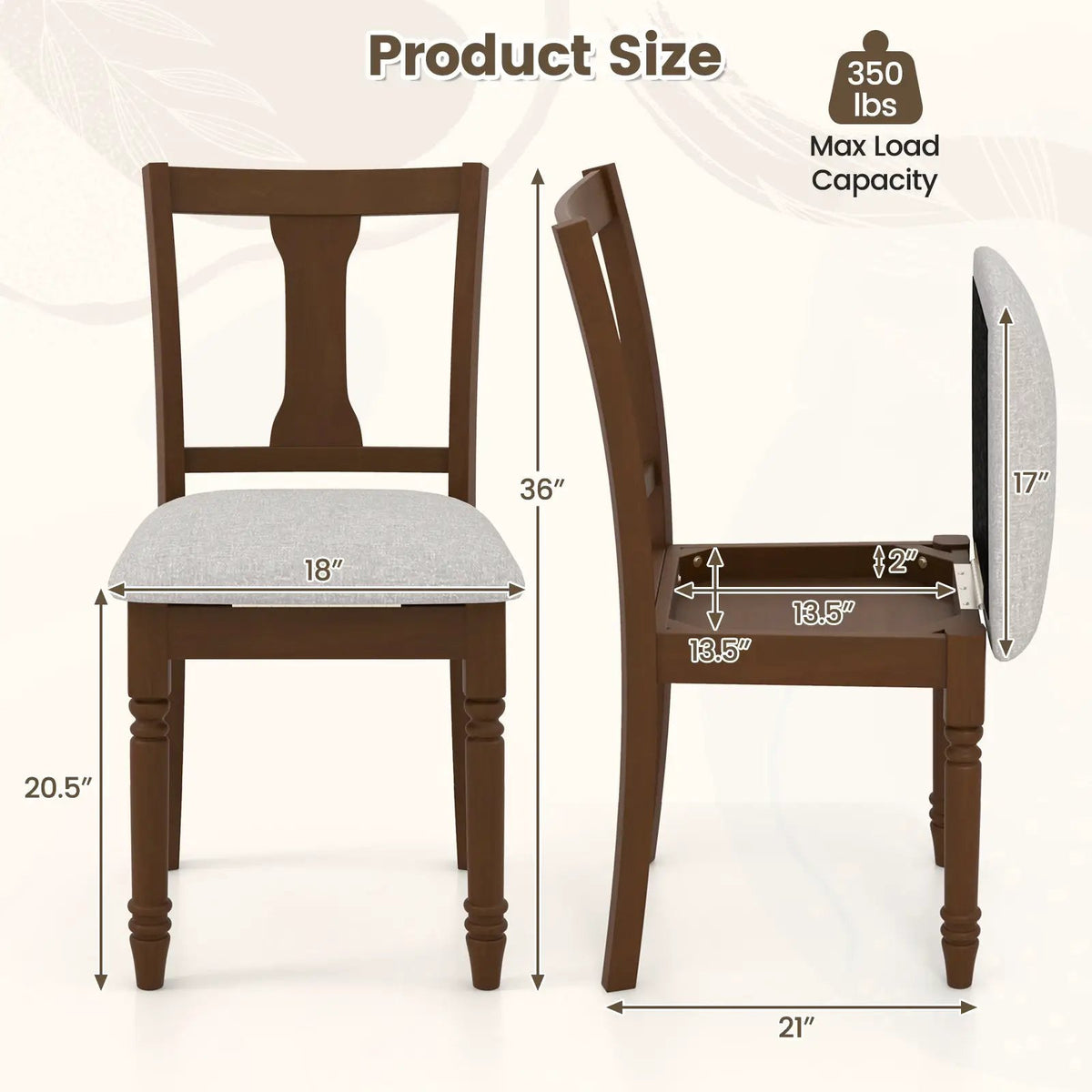 Set of 2 Kitchen Dining Chair with Linen Fabric and Storage Space by DirectDeals
