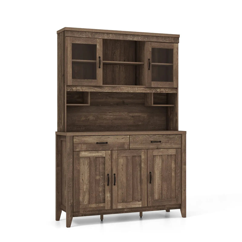 Kitchen Freestanding Hutch Cabinet with Microwave Countertop-Brown by DirectDeals