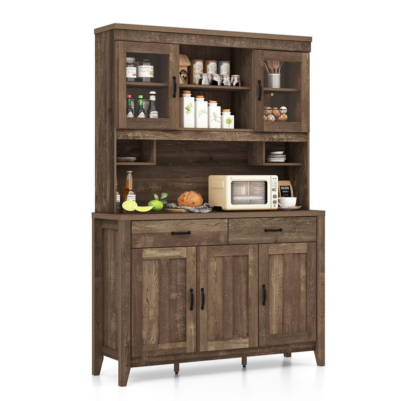 Kitchen Freestanding Hutch Cabinet with Microwave Countertop-Brown by DirectDeals