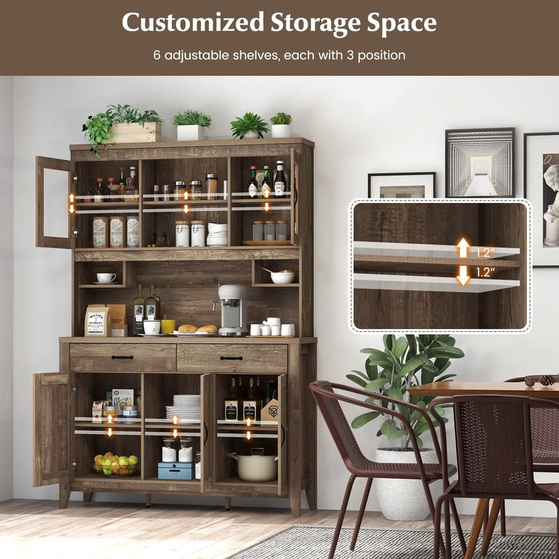 Kitchen Freestanding Hutch Cabinet with Microwave Countertop-Brown by DirectDeals