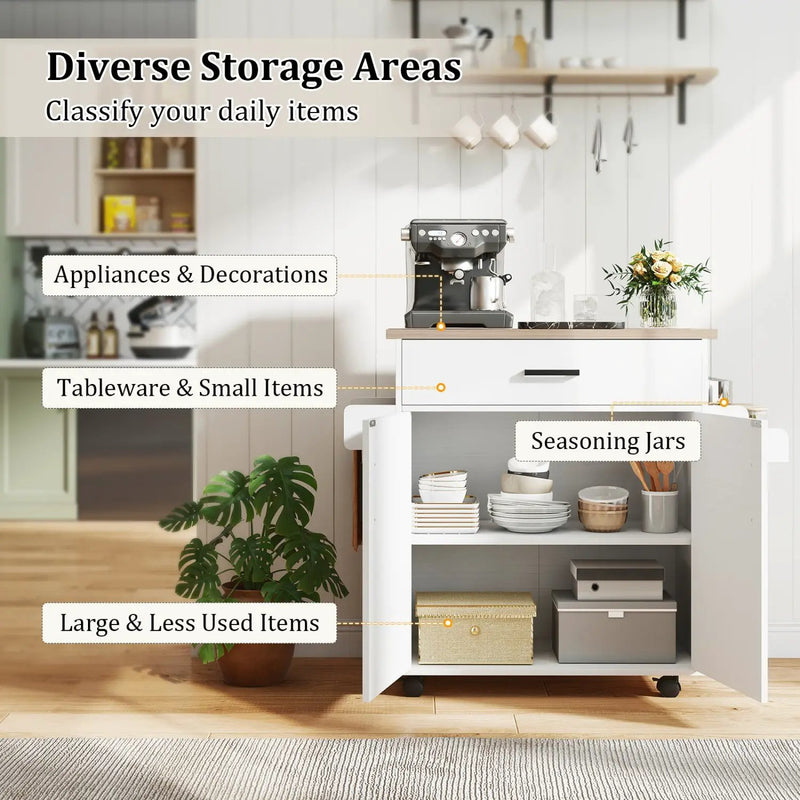 Kitchen Island Cart Rolling Kitchen Storage Island with Drawer-White by DirectDeals
