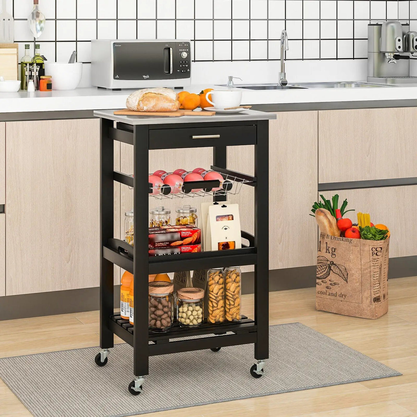 Kitchen Island Cart with Stainless Steel Tabletop and Basket by DirectDeals