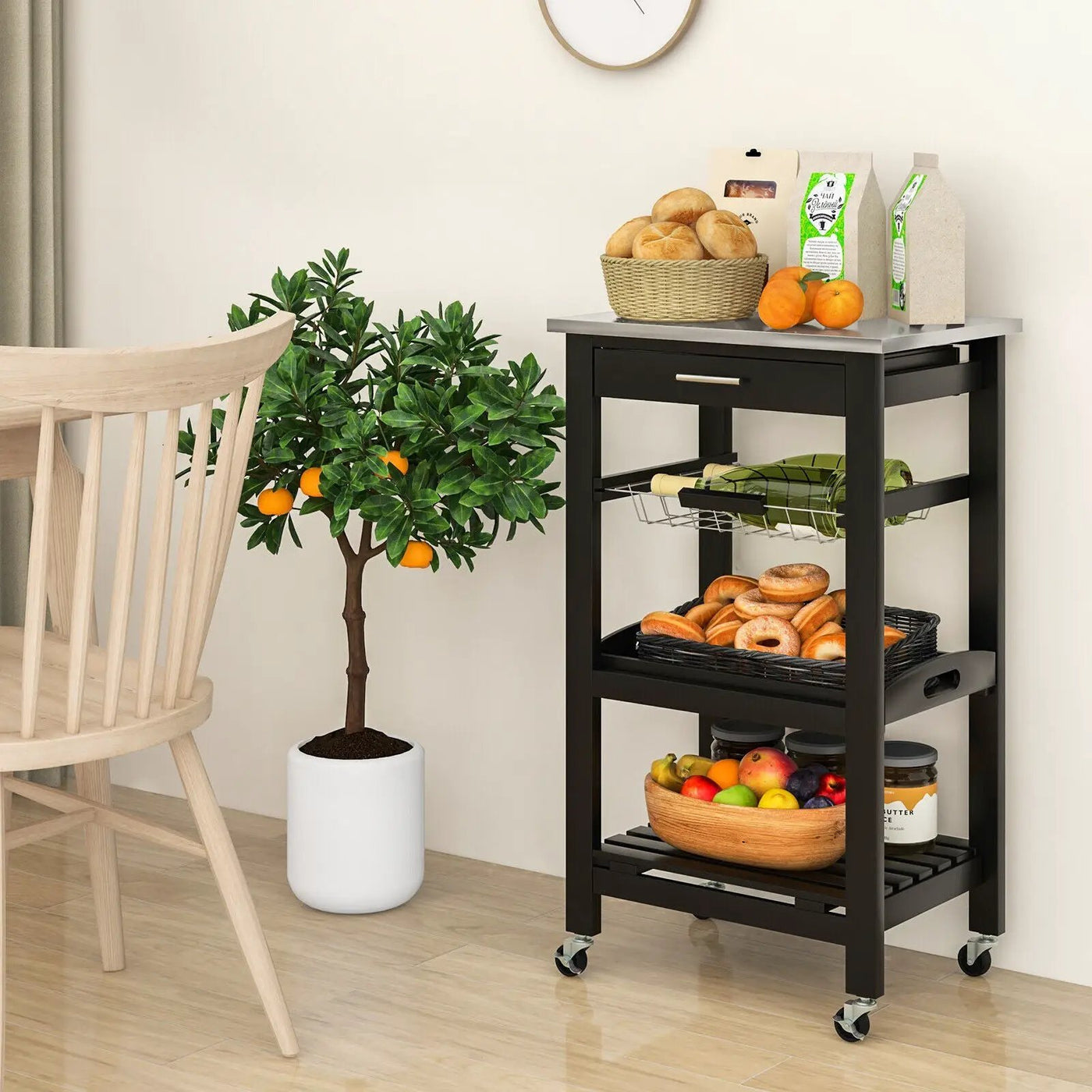 Kitchen Island Cart with Stainless Steel Tabletop and Basket by DirectDeals