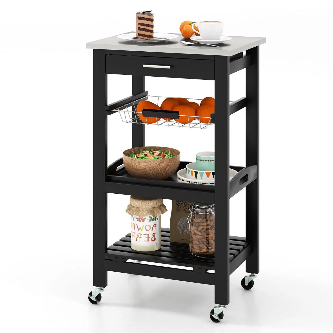 Kitchen Island Cart with Stainless Steel Tabletop and Basket by DirectDeals