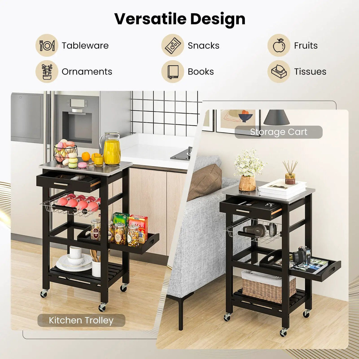 Kitchen Island Cart with Stainless Steel Tabletop and Basket by DirectDeals