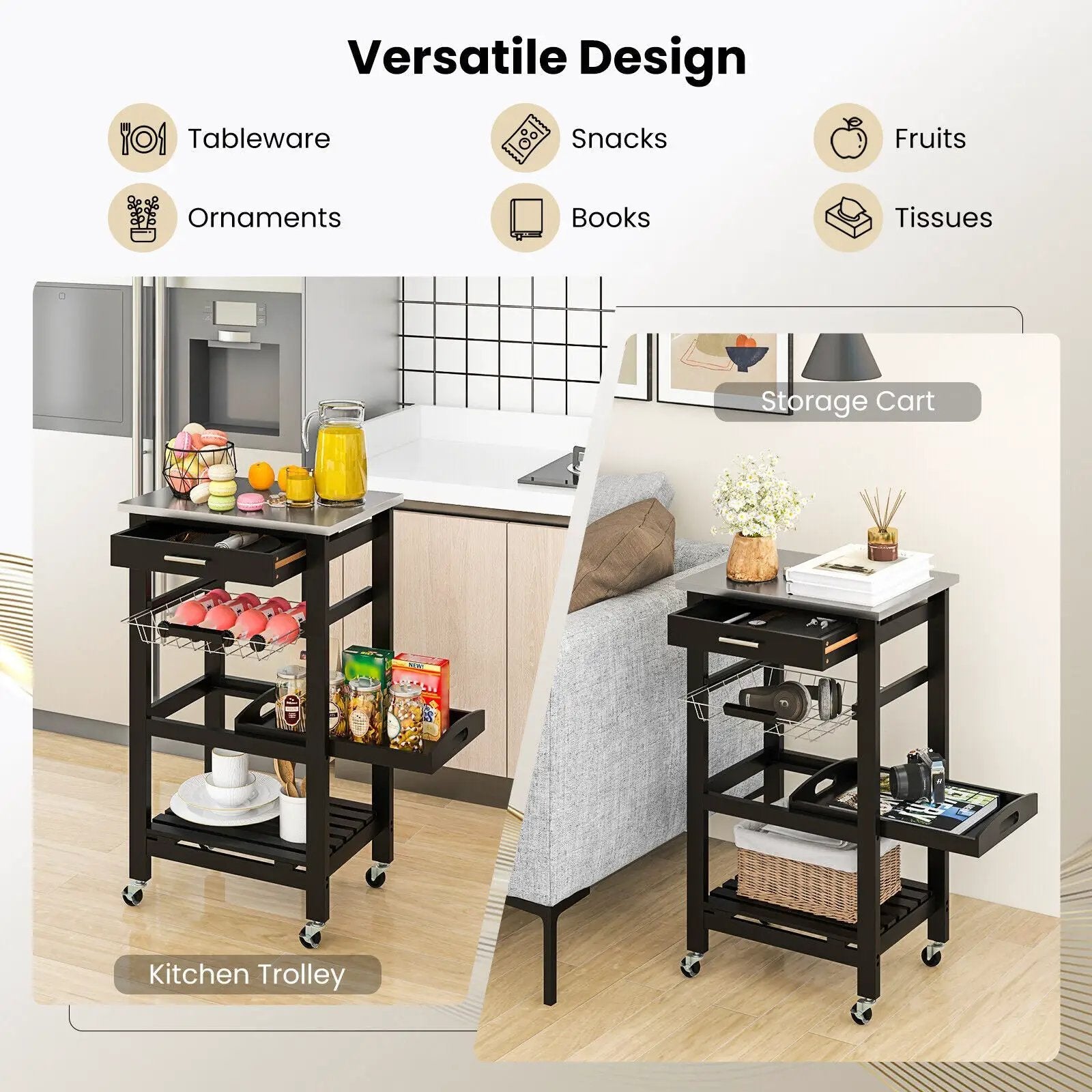 Kitchen Island Cart with Stainless Steel Tabletop and Basket by DirectDeals