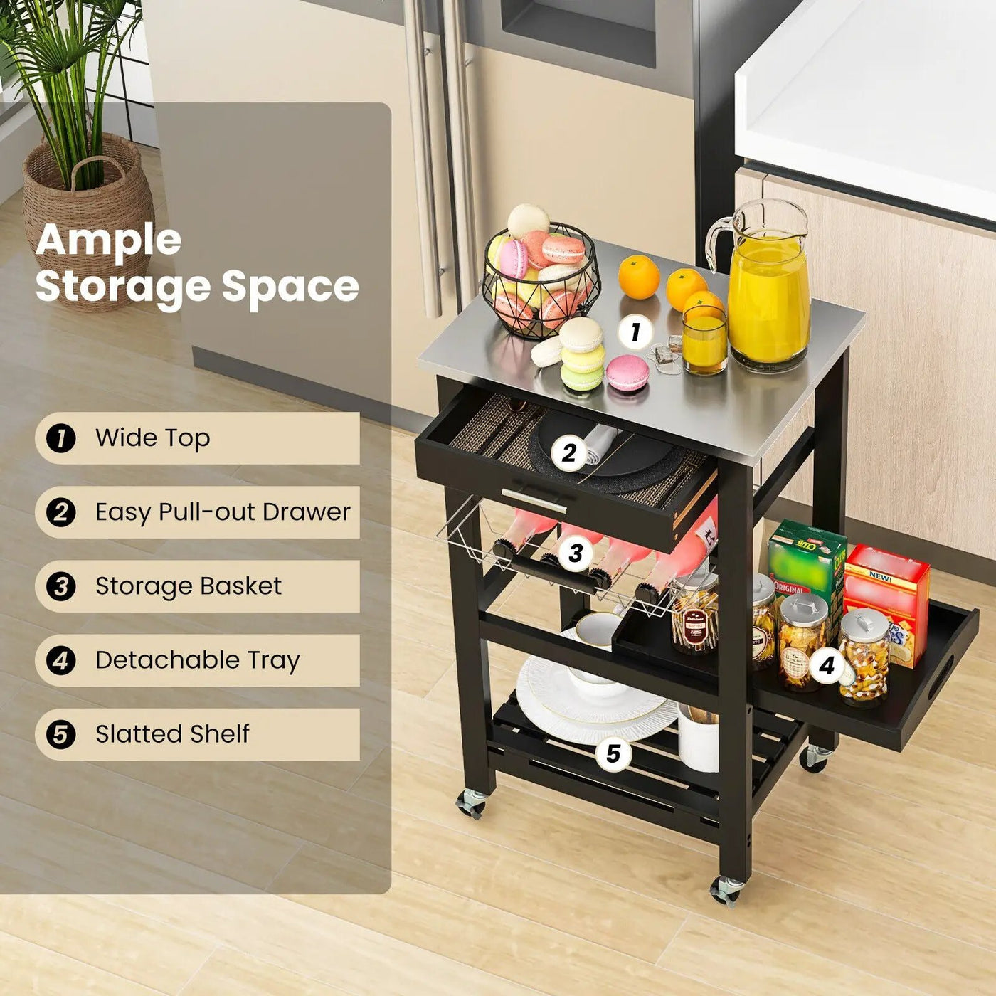 Kitchen Island Cart with Stainless Steel Tabletop and Basket by DirectDeals