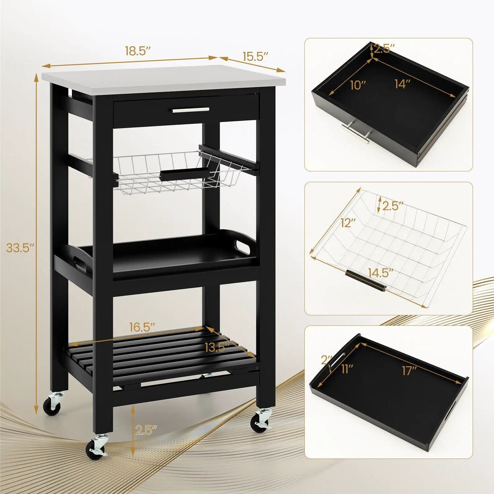 Kitchen Island Cart with Stainless Steel Tabletop and Basket by DirectDeals