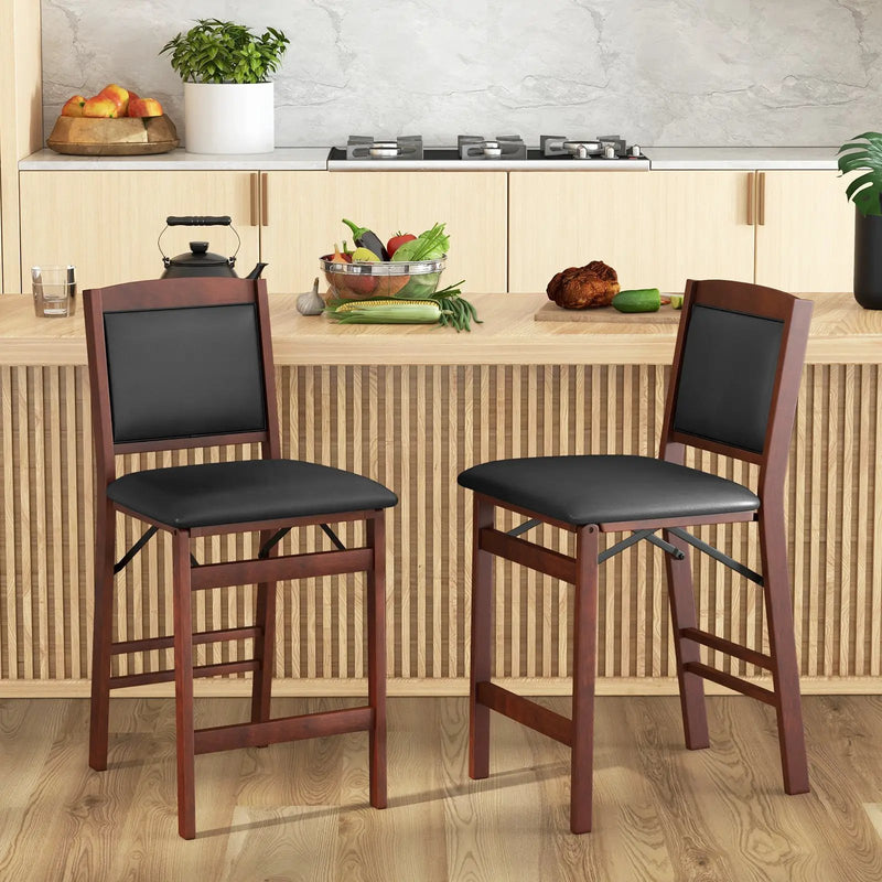 Set of 2 Folding Kitchen Island Stool with Rubber Wood Legs-Brown by DirectDeals