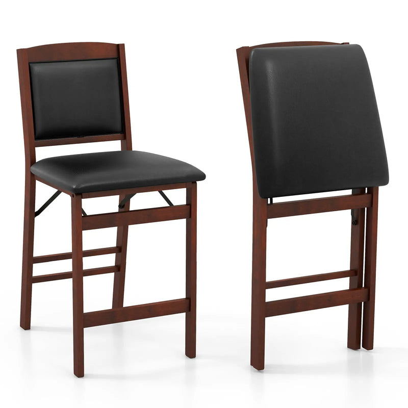 Set of 2 Folding Kitchen Island Stool with Rubber Wood Legs-Brown by DirectDeals
