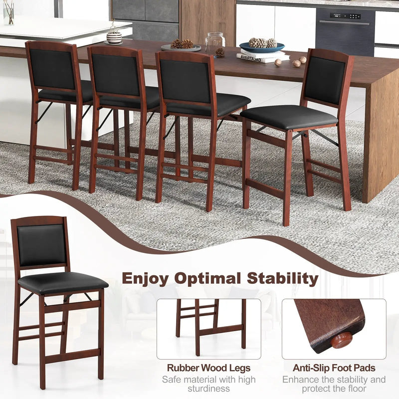 Set of 2 Folding Kitchen Island Stool with Rubber Wood Legs-Brown by DirectDeals