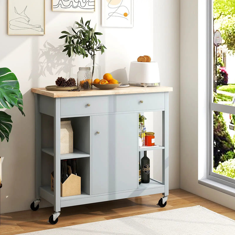 Mobile Kitchen Island Cart with 4 Open Shelves and 2 Drawers by DirectDeals