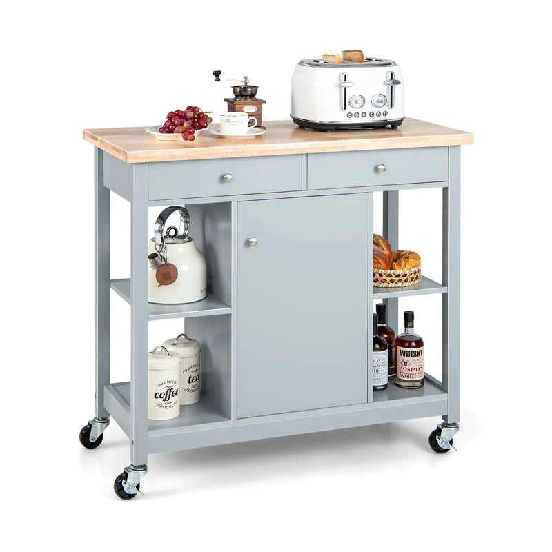 Mobile Kitchen Island Cart with 4 Open Shelves and 2 Drawers by DirectDeals
