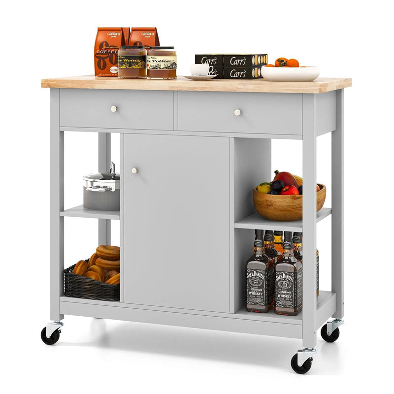 Mobile Kitchen Island Cart with 4 Open Shelves and 2 Drawers by DirectDeals