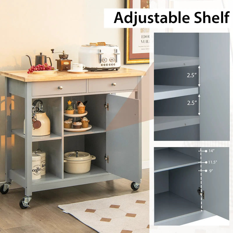 Mobile Kitchen Island Cart with 4 Open Shelves and 2 Drawers by DirectDeals