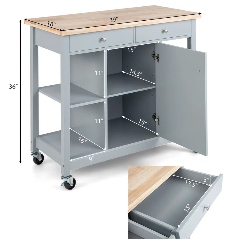 Mobile Kitchen Island Cart with 4 Open Shelves and 2 Drawers by DirectDeals