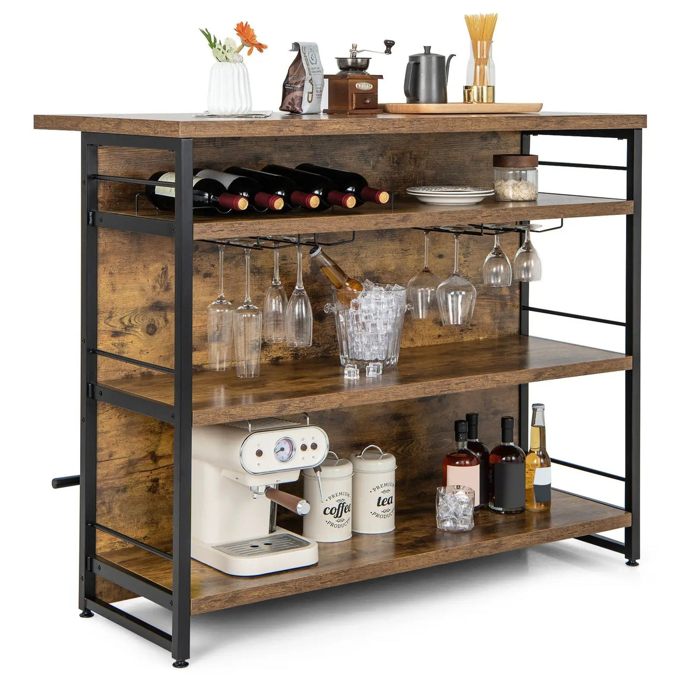 Kitchen Island with 4-Tier Storage Shelf and Long Footrest for Home by DirectDeals