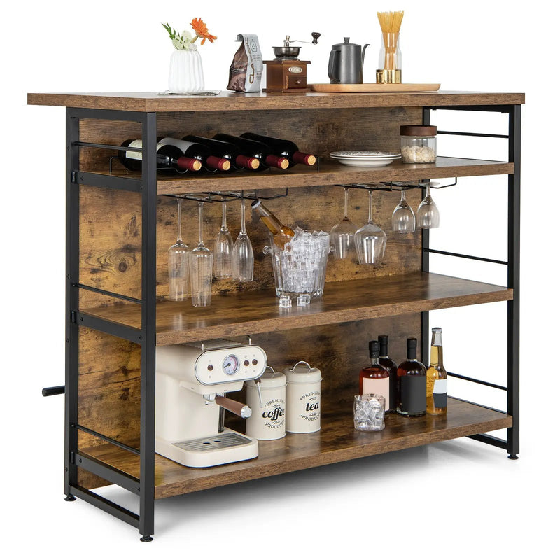 Kitchen Island with 4-Tier Storage Shelf and Long Footrest for Home by DirectDeals
