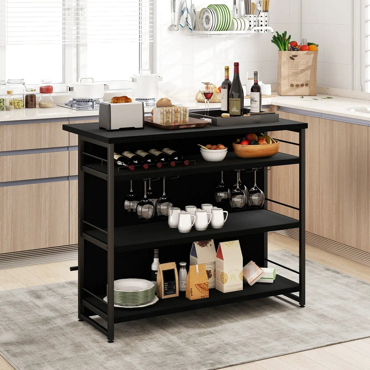 Kitchen Island with 4-Tier Storage Shelf and Long Footrest for Home by DirectDeals