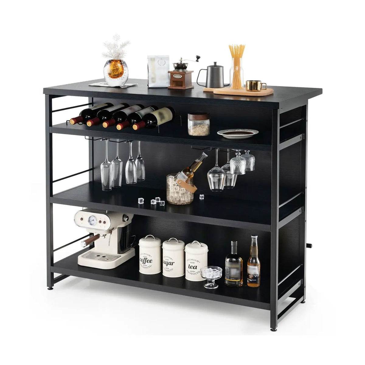 Kitchen Island with 4-Tier Storage Shelf and Long Footrest for Home by DirectDeals