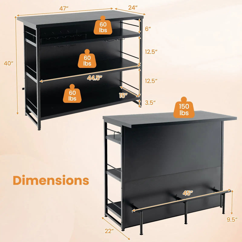 Kitchen Island with 4-Tier Storage Shelf and Long Footrest for Home by DirectDeals