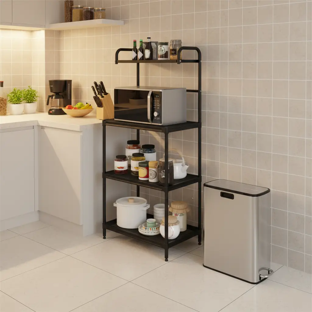 Kitchen Organization with 4-Tier Kitchen Microwave Storage Rack and Trash Can by DirectDeals