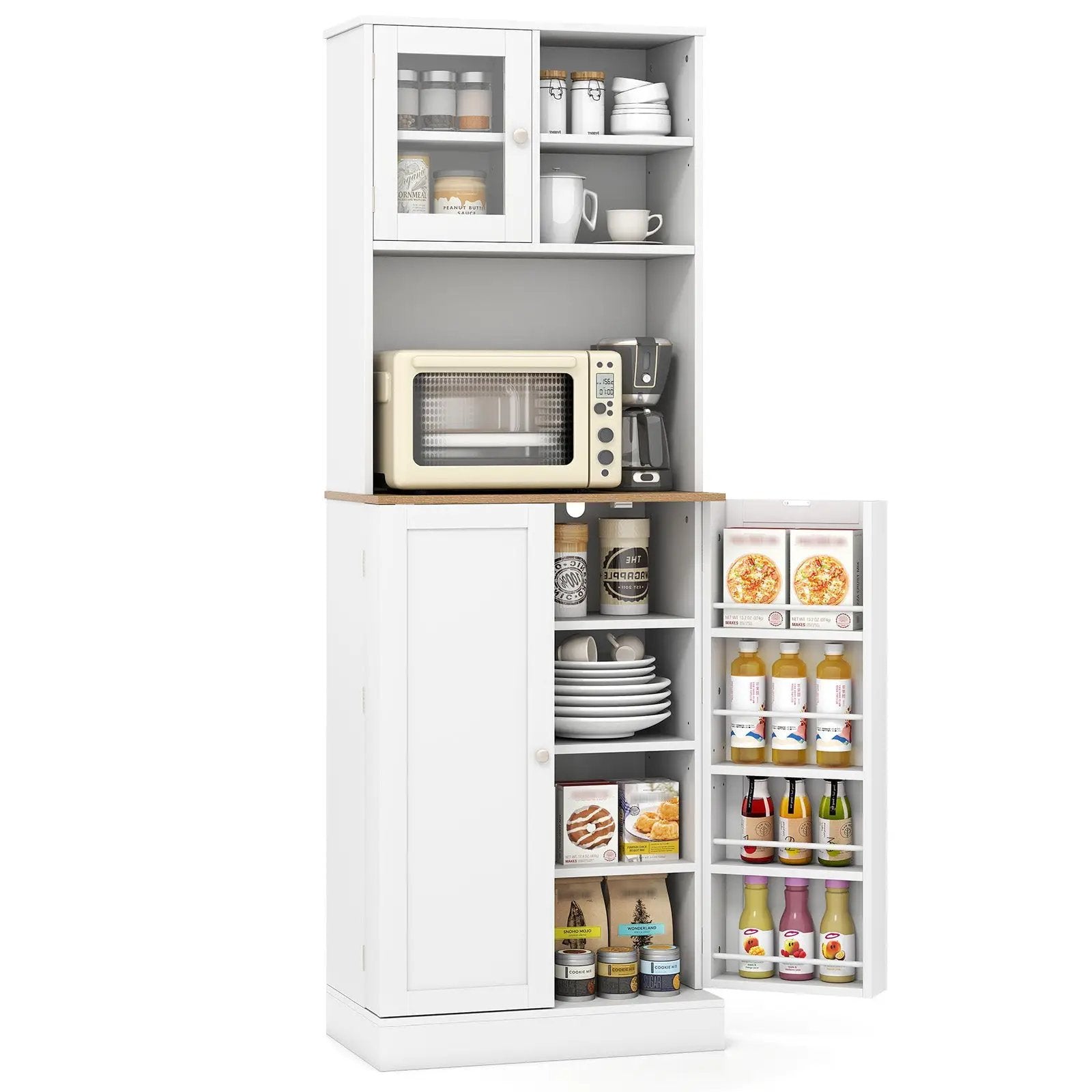 Kitchen Pantry Cabinet 67 Inch Freestanding Tall Cupboard with Microwave Shelf-White by DirectDeals