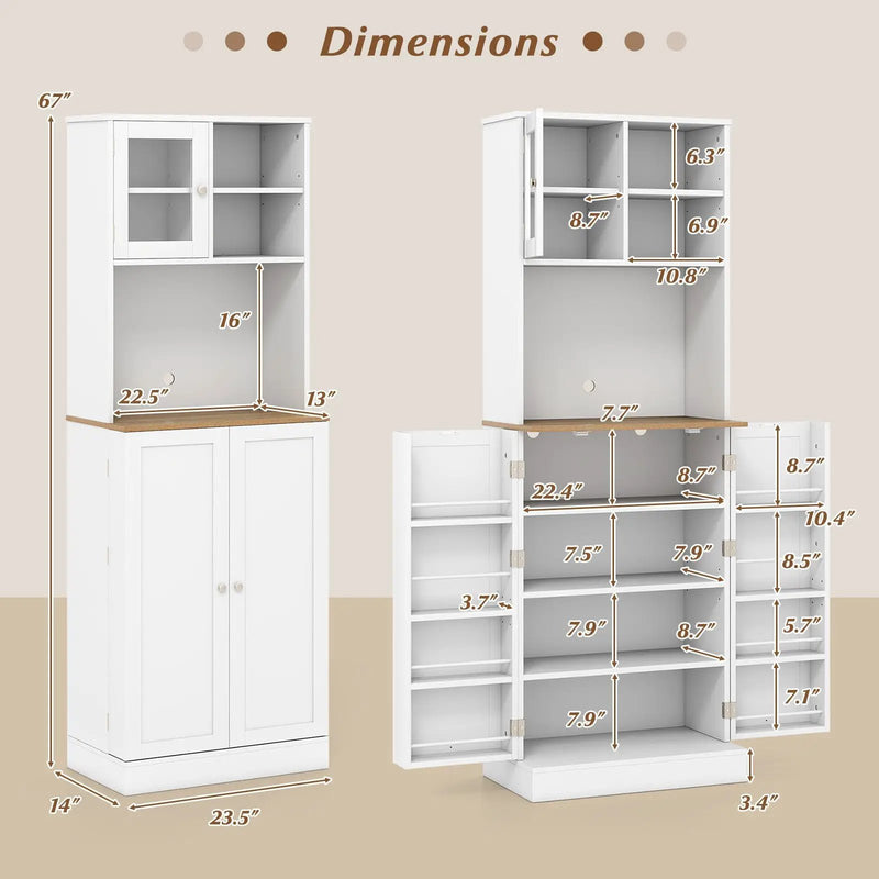 Kitchen Pantry Cabinet 67 Inch Freestanding Tall Cupboard with Microwave Shelf-White by DirectDeals