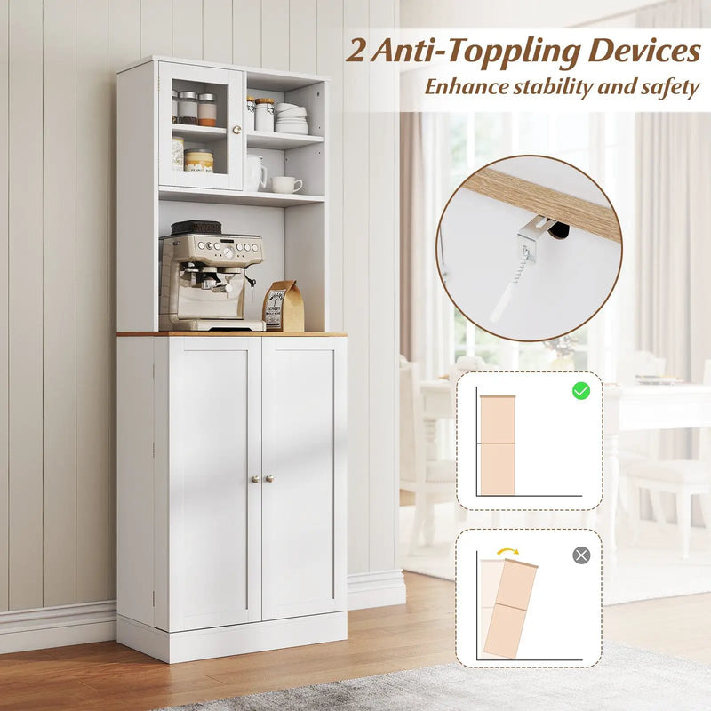 Kitchen Pantry Cabinet 67 Inch Freestanding Tall Cupboard with Microwave Shelf-White by DirectDeals