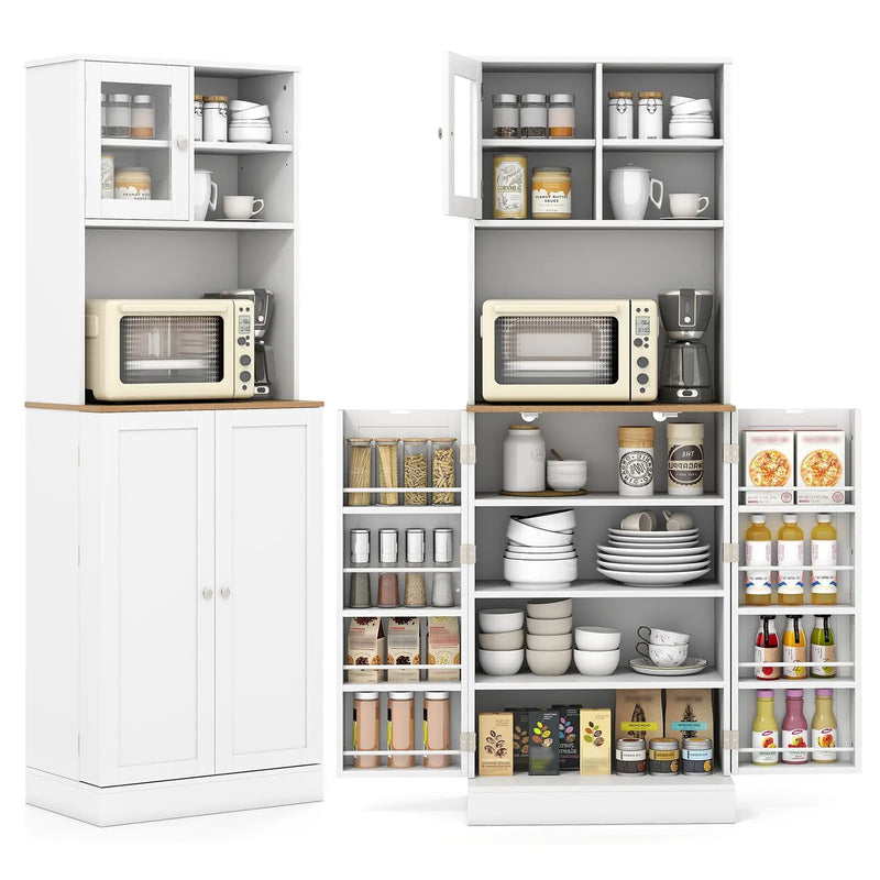 Kitchen Pantry Cabinet 67 Inch Freestanding Tall Cupboard with Microwave Shelf-White by DirectDeals