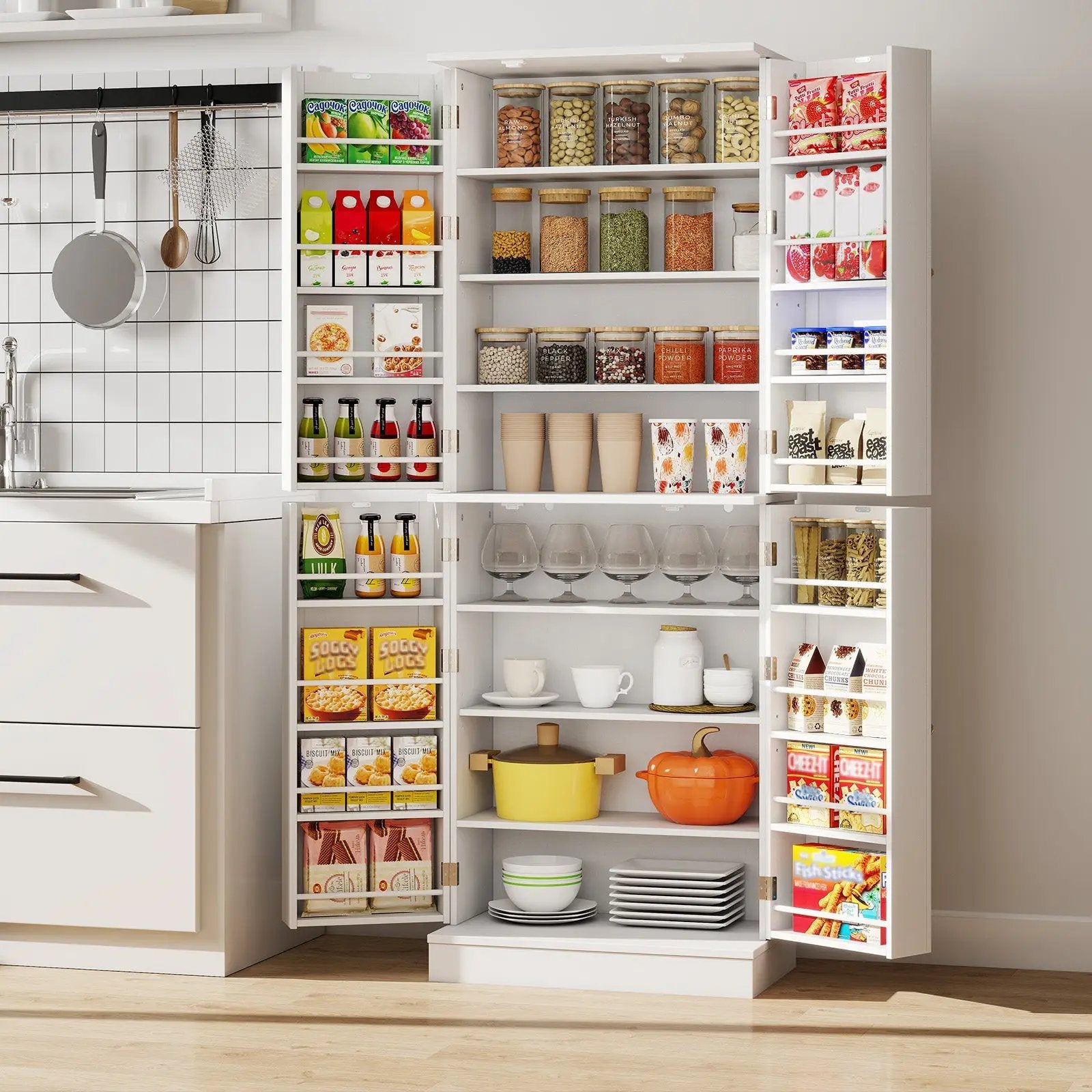 Kitchen Pantry Cabinet 65.5 Inch Freestanding Tall Buffet Cupboard by DirectDeals