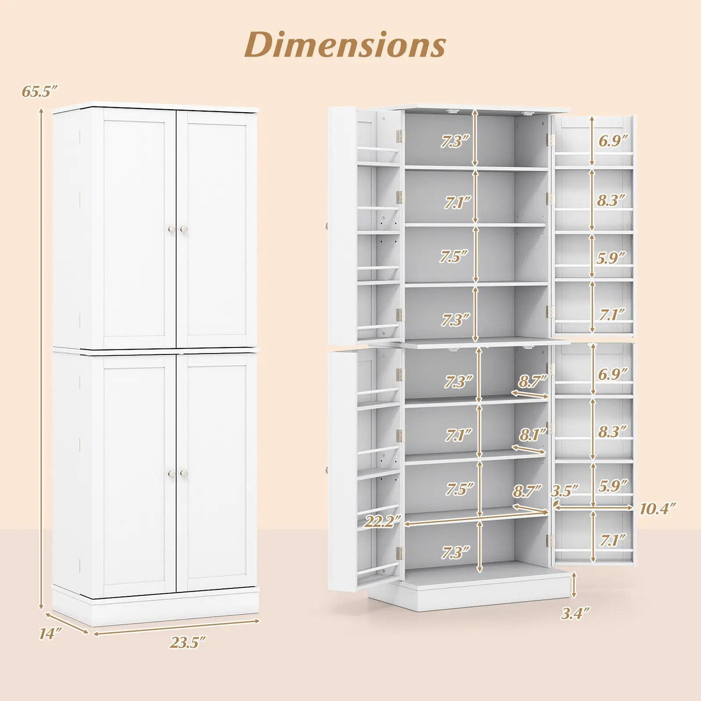 Kitchen Pantry Cabinet 65.5 Inch Freestanding Tall Buffet Cupboard by DirectDeals