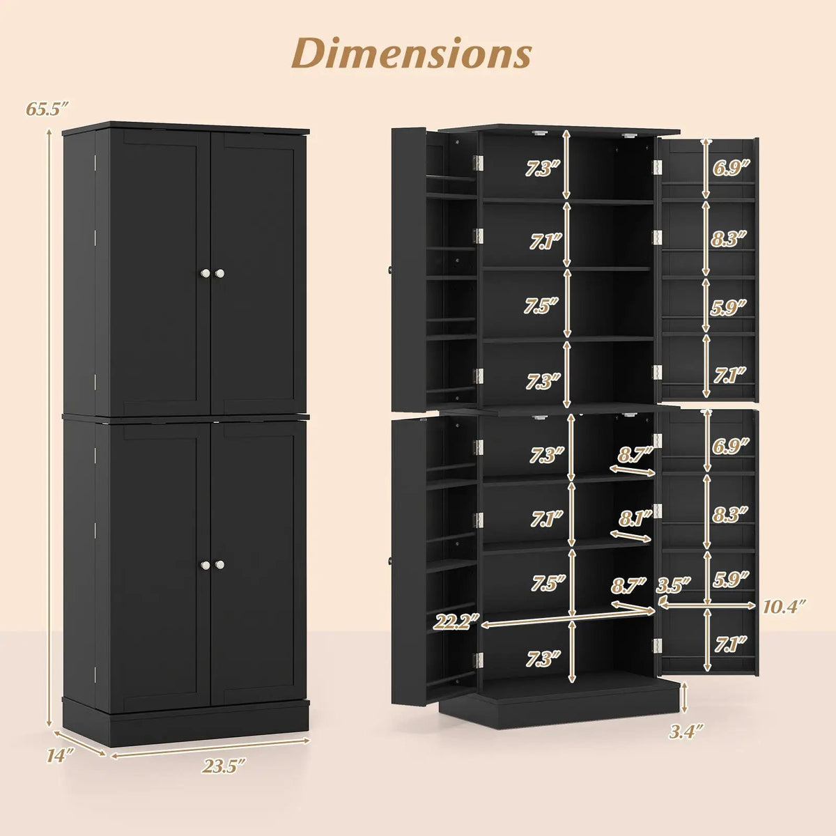 Kitchen Pantry Cabinet 65.5 Inch Freestanding Tall Buffet Cupboard by DirectDeals