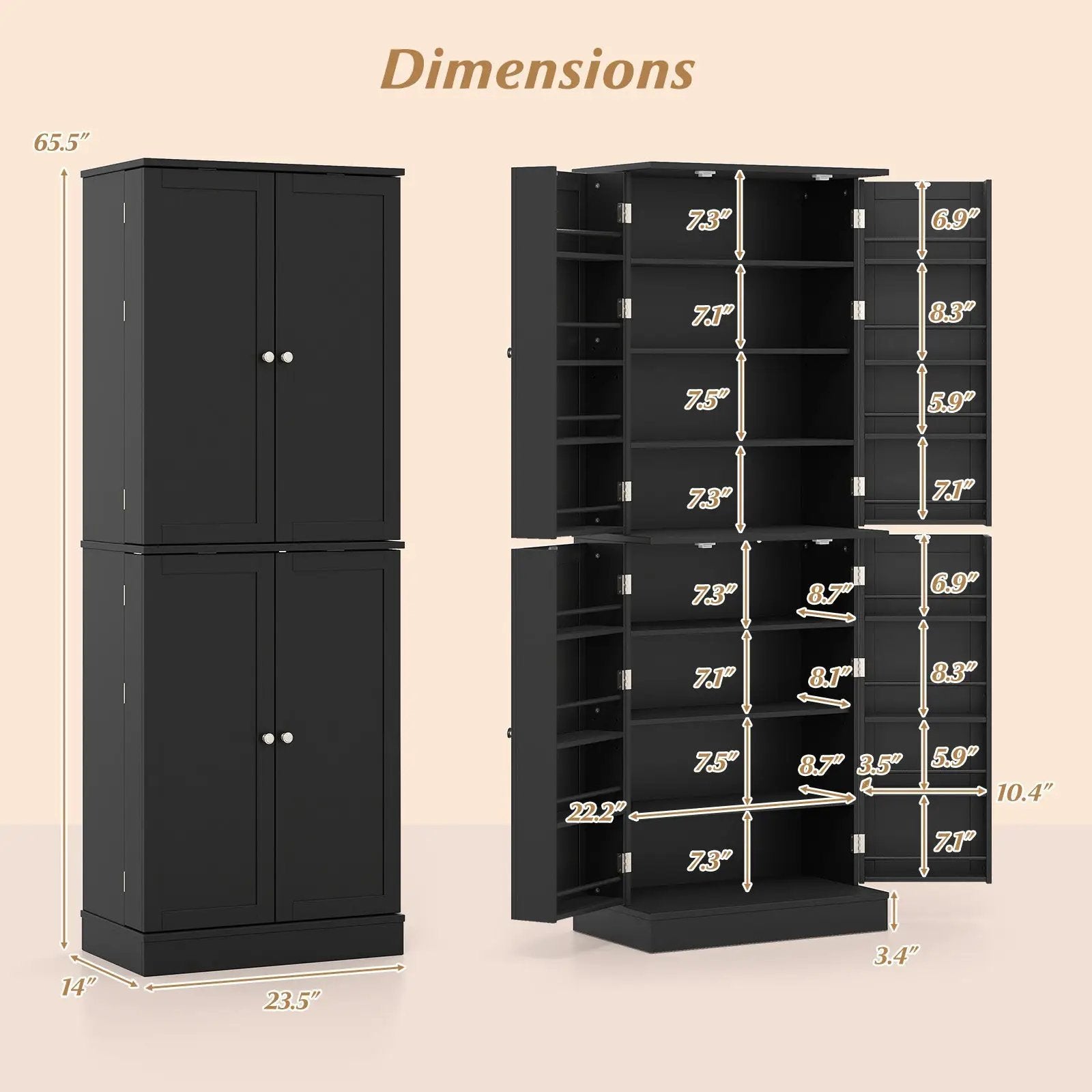 Kitchen Pantry Cabinet 65.5 Inch Freestanding Tall Buffet Cupboard by DirectDeals
