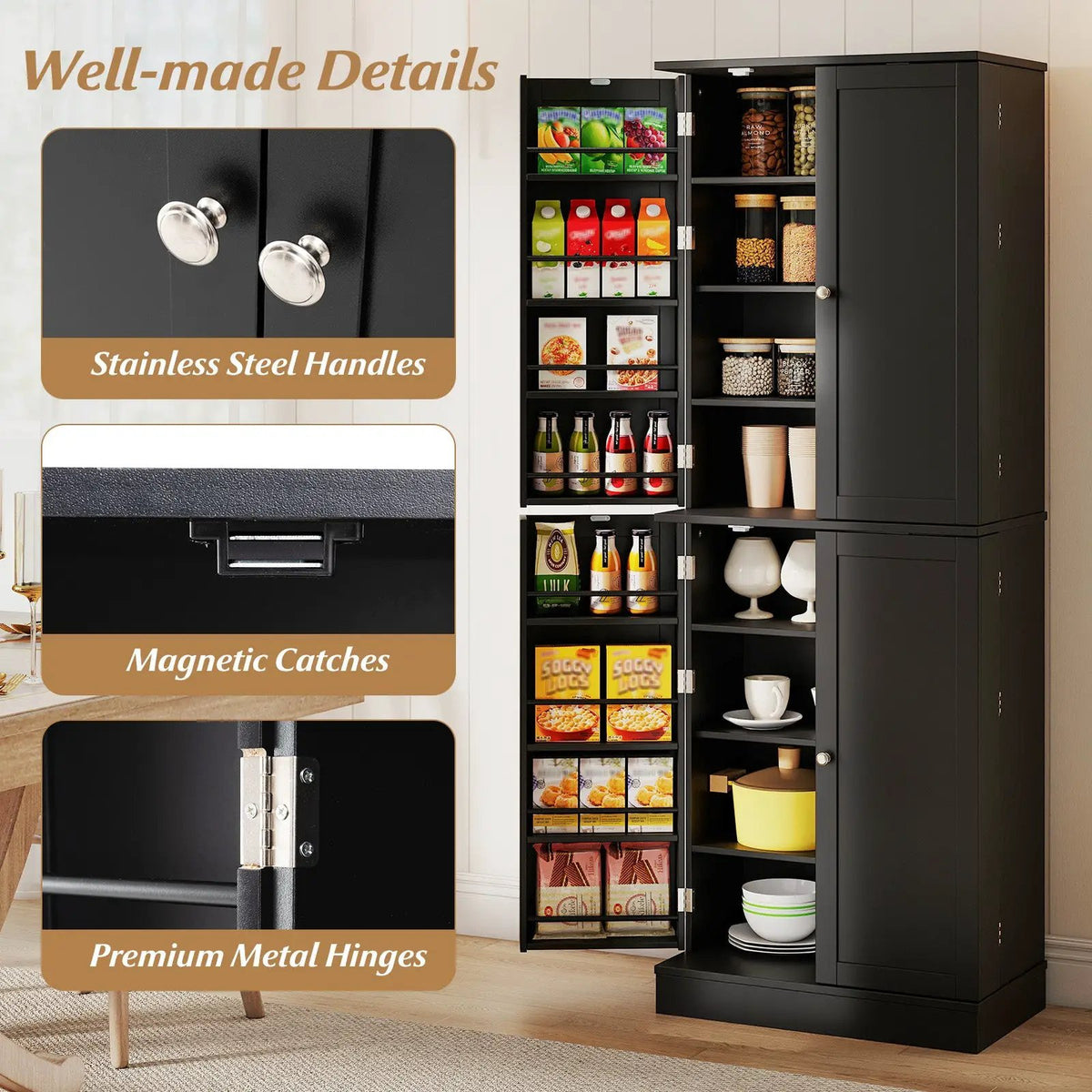 Kitchen Pantry Cabinet 65.5 Inch Freestanding Tall Buffet Cupboard by DirectDeals