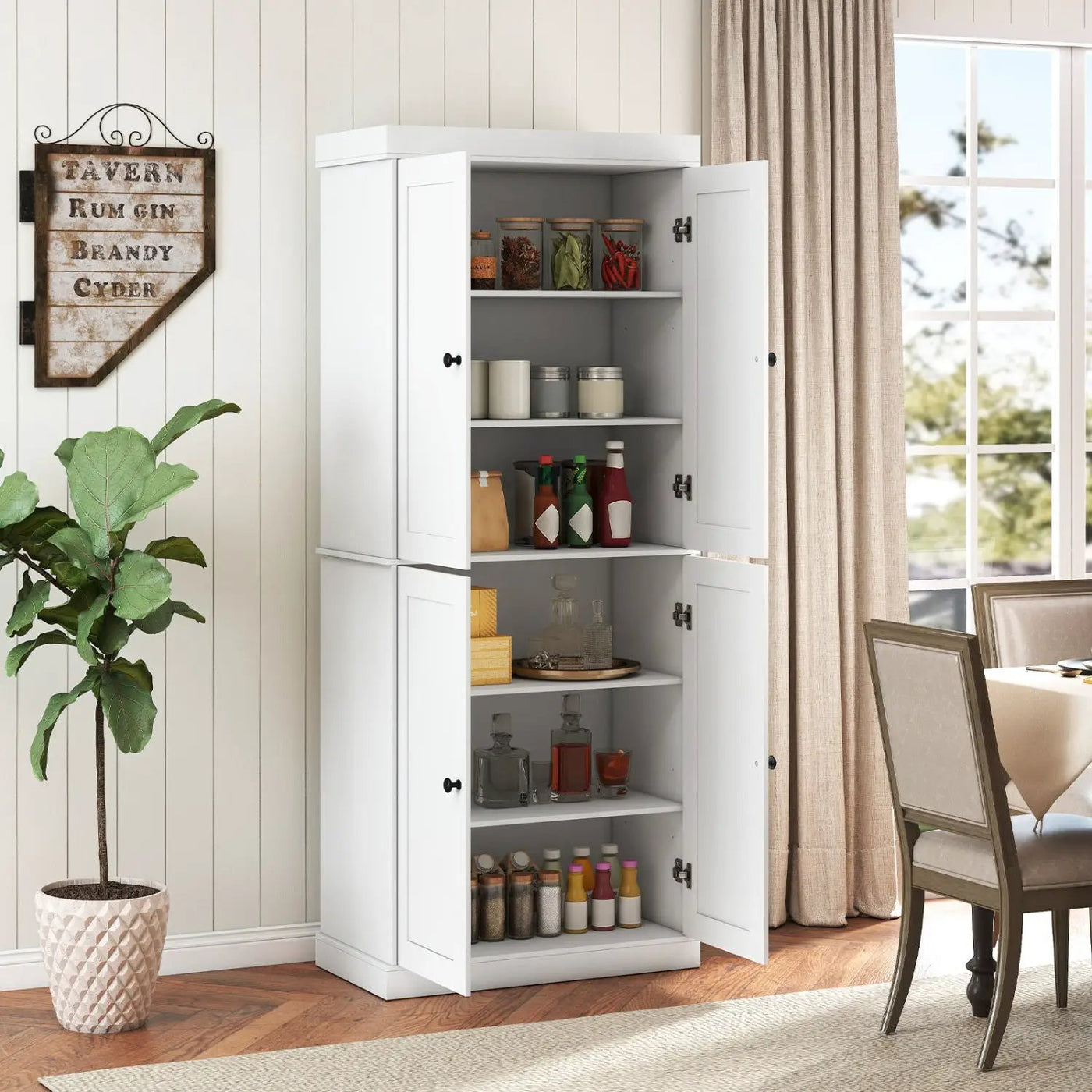 Kitchen Pantry Cabinet with 2 Adjustable Shelves and Anti-Tipping Kits for Living Room by DirectDeals